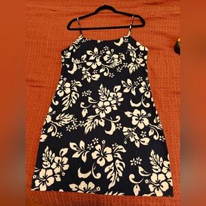 Women's Navy and White Floral Hawaiian Spaghetti-Strap Dress
